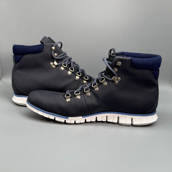 Cole Haan Zero Grand Men's 13 Black Blue White Leather Hiker Boots Lace-Up Ankle - Picture 7 of 11